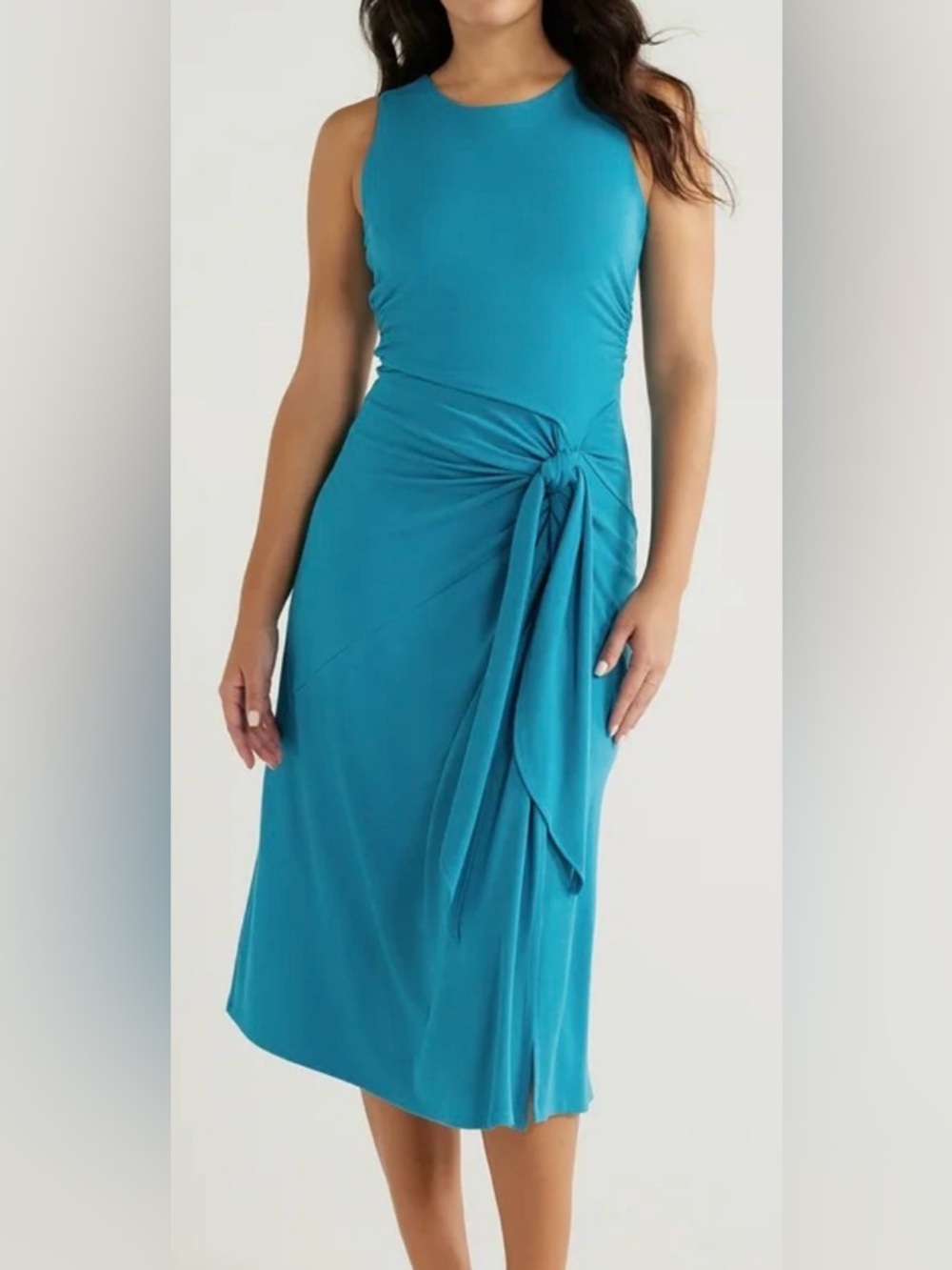 sofia by sofia vergara Teal Sleeveless Tie-Waist Midi Dress